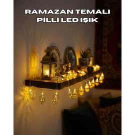 Pilli Altın Fenerli Ramazan Işıkları Dekoratif Led Zincir