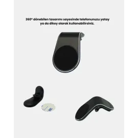Araç İçi Manyetik Telefon Tutucu Güçlü Klipsli Ve 360 Derece Ayarlanabilir