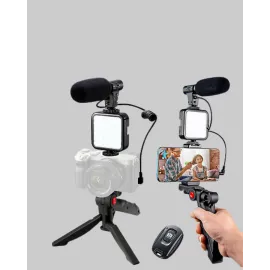 Profesyonel Vlog Çekim Kiti Led Işıklı Tripod Mikrofonlu Telefon Seti