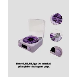 Retro Pikap Hoparlör Bluetooth Aux Usb Type-C Projektörlü 360° Sesli Taşınabilir