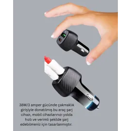 Çift Cihaz Destekli 38W Güçlü Çakmaklık Araç Şarj Cihazı