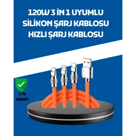 120W Şarj Destekli 3’Ü 1 Arada Çoklu Şarj Kablosu – 1.2 Metre