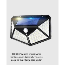 100 LED Güneş Enerjili Bahçe Lambası – PIR Sensörlü, IP65 Su Geçirmez Dış Mekan Aydınlatma