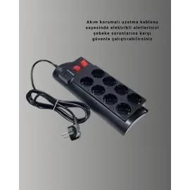 Güçlü Termal Korumalı 8 Priz + 3 Usb Çoklu Uzatma Kablosu 2M