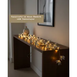 Yaprak Şekilli Gümüş Led Işık Pilli Dekoratif Aydınlatma