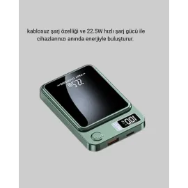 MagSafe Powerbank 10.000 mAh Kablosuz ve Dijital Ekranlı Hızlı Şarj Cihazı