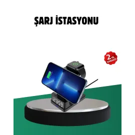 Kablosuz Şarjlı Dijital Masa Saati – 3 Parlaklık Seviyeli LED, Hızlı Şarj, Apple Uyumlu