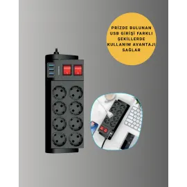 2 Metre Güçlü Çoklu Priz 8 Soket