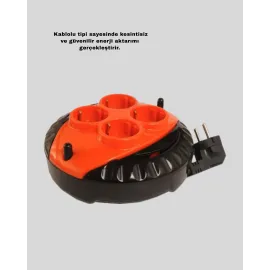 3 Metre Kablolu 4’Lü Kırmızı Priz Makara