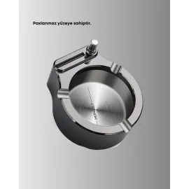 Çakmaklı Küllük Paslanmaz Metal Yuvarlak Tasarım
