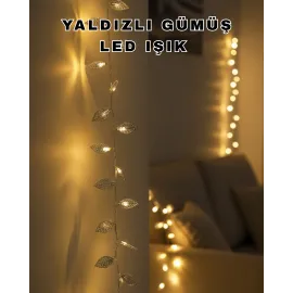 Dekoratif Gümüş Yaprak Led Aydınlatma Pilli Şık Ortam Işığı