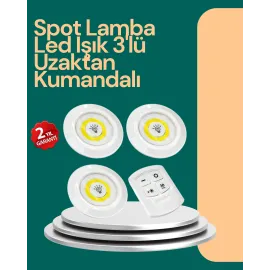 Uzaktan Kumanda İle Kontrol Edilebilen Yapışkanlı 3 Lü Kablosuz Led Spot Lamba