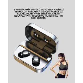 Gerçek Kablosuz Kulaklık – Bluetooth 5.0, Şarj Kutulu, Parmak İzi Kontrollü