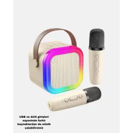 Bluetooth Karaoke Hoparlör Renkli LED Işıklı ve Type-C Şarjlı