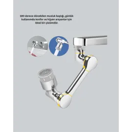 Çift Su Akış Modlu Musluk Başlığı – 360° + 720° Tam Dönebilen 3 Kollu Yapı
