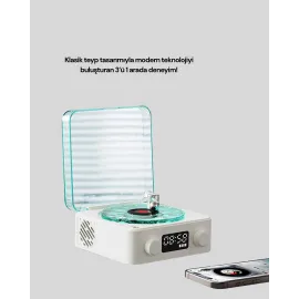 Retro Tasarımlı Gece Lambalı Bluetooth Hoparlör – Saat Ve Pil Göstergeli