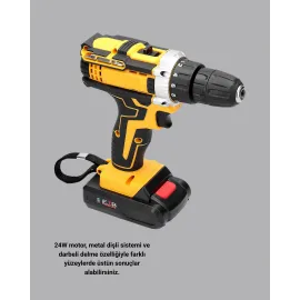 Şarjlı Darbeli Matkap Seti – 2 Bataryalı, 24W Güç, 24 Parça Aksesuar, LED Işıklı