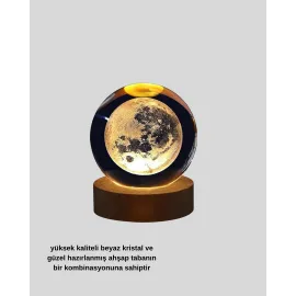 Ay Temalı Kristal Küre Gece Lambası Led Aydınlatmalı Premium Dekor