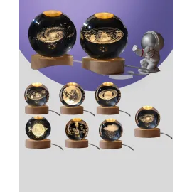 3D Samanyolu Galaksi Kristal Küre Usb Led Işıklı Ahşap Standlı Gece Lambası