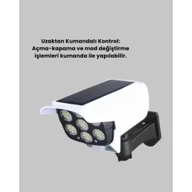 Güneş Enerjili Kamera Görünümlü Hareket Sensörlü LED Duvar Lambası Uzaktan Kumandalı