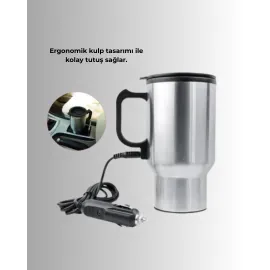 12V Çakmak Girişli Araç İçi Isıtıcı Paslanmaz Çelik Bardak