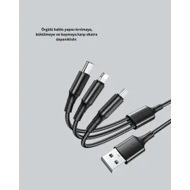 Evrensel 3 Başlıklı Şarj Kablosu – Iphone Huawei Samsung İçin