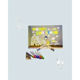 Şık ve Modern LED Pano – Neon Işıklı Silinebilir Akrilik Yazı Tahtası, 7 Renkli Kalem Dahil