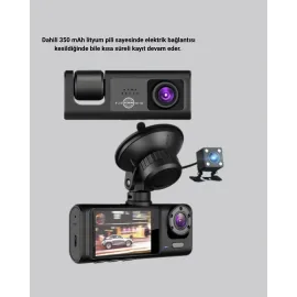 Full Hd Üç Kameralı Araç Kamerası 170° Geniş Açılı Ve Park Destekli