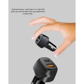 Araç Tipi Hızlı Şarj Adaptörü Type-C Pd Usb Çift Port Kompakt