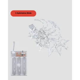 Yıldız ve Ay Figürlü Pilli Perde Led Romantik Dekoratif Işık
