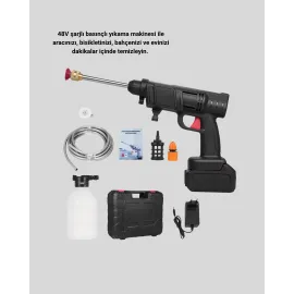 Kablosuz Basınçlı Yıkama Makinesi – 48V Güçlü Motor, 2 Pil Ve Köpük Hazneli