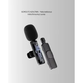 Iphone İçin Çift Mikrofonlu Telsiz Yaka Mikrofonu 360 Derece Hd Ses
