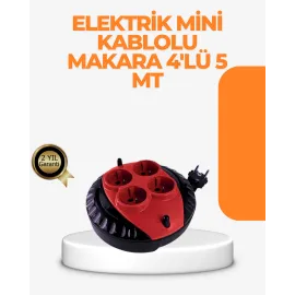 Kırmızı Renk 5 Metre 4’Lü Kablolu Priz Makarası
