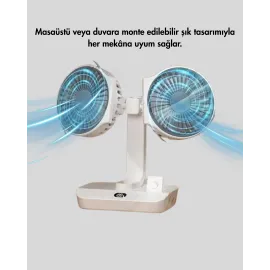 Sessiz Çalışan USB Şarjlı Çift Kafalı Masaüstü Fan – Ev ve Ofis İçin