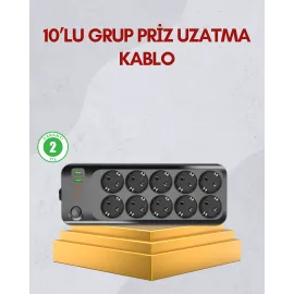 10 Prizli Uzatma Kablosu Termal Koruma Usb Type-C Hızlı Şarj 2500W