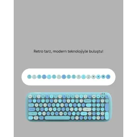 Kablosuz Retro Klavye ve Mouse Seti – 104 Tuşlu Sevimli Tasarım