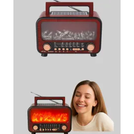 Solar Şarjlı Şömine Işıklı Bluetooth Hoparlör – Radyo, Usb, Tf Kart Destekli