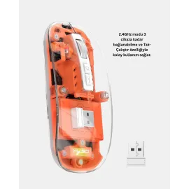 Çift Modlu Kablosuz Bluetooth 5.0 + 2.4Ghz Mouse – 3 Cihaz Bağlantılı, Hızlı Geçiş Düğmeli