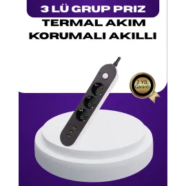 USB Yuvalı Anahtarlı Üçlü Priz 2 Metre Kablolu