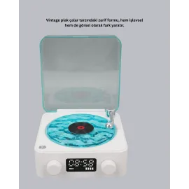 3-Ü-1 Gece Işığı Bluetooth Hoparlör Dijital Saat Vintage Plak Çalar Tasarımlı