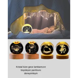 Yunus Temalı Kristal Küre Usb Işıklı Ahşap Altlıklı Gece Lambası