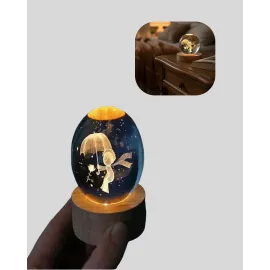 Led Aydınlatmalı 3D Küçük Prens Kristal Küre Ahşap Standlı Masa Gece Lambası