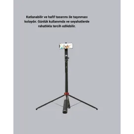 Kablosuz Çift Yaka Mikrofonu Ve Tripodlu Selfie Çubuğu İçerik Üretici Seti