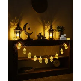 Pilli Ramazan Işıkları Altın Renk Fener Figürlü Led Süsleme