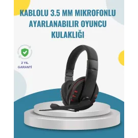 Kırmızı Gaming Kulaklık Stereo Mikrofonlu Dayanıklı Örgü Kablolu