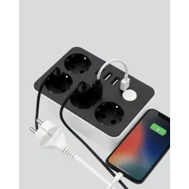 4 Prizli 3 Usb Portlu Anahtarlı Akım Korumalı Priz