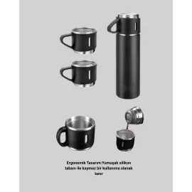 500 ml Isı Korumalı Çelik Termos ve Bardak Seti | Silikon Tabanlı, Şık ve Pratik