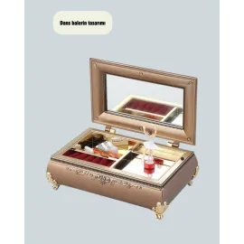 Müzikli Balerin Figürlü Takı Kutusu Piyano Desenli Dekoratif