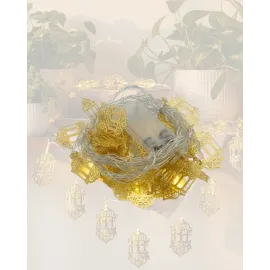 Pilli Altın Fenerli Ramazan Işıkları Dekoratif Led Zincir