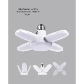 Katlanabilir 4 Kollu LED Ampül 60 Watt 6000 Lumen Beyaz Işık